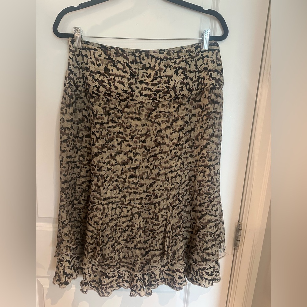 100% Silk Alfani Animal Print Midi Skirt in Black and Cream Size 8